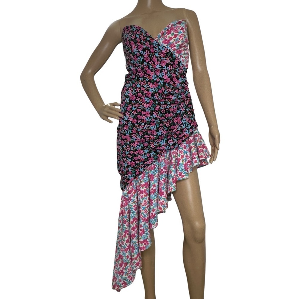 Lovers + Friends Trish Mixed Floral Asymmetrical Strapless Dress Small